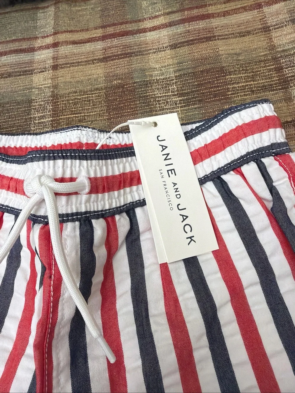 Janie and Jack Red, White and Navy Striped Cotton Shorts